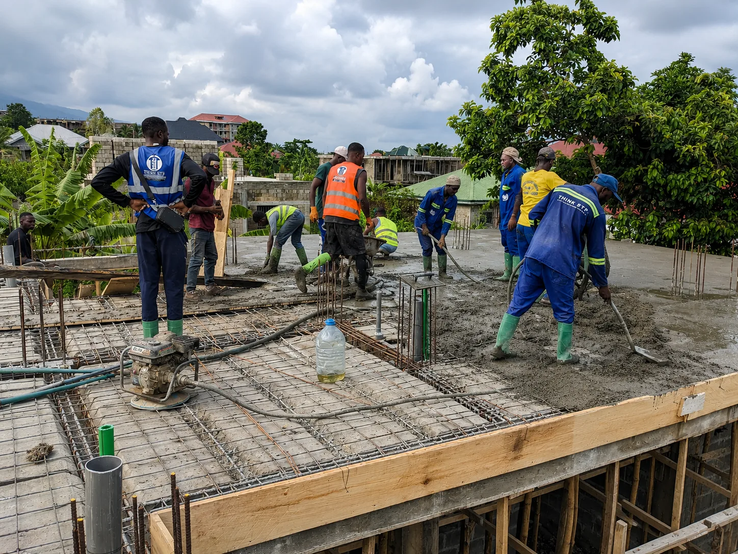 Construction team reviewing plans